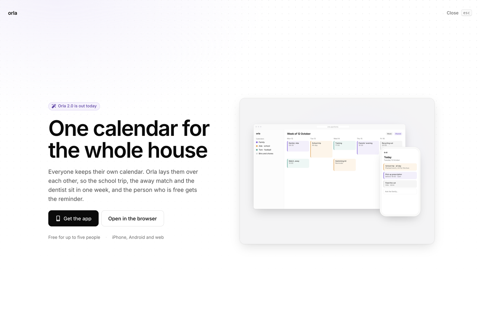 A full-screen takeover announcing a calendar app, with two buttons and a product picture