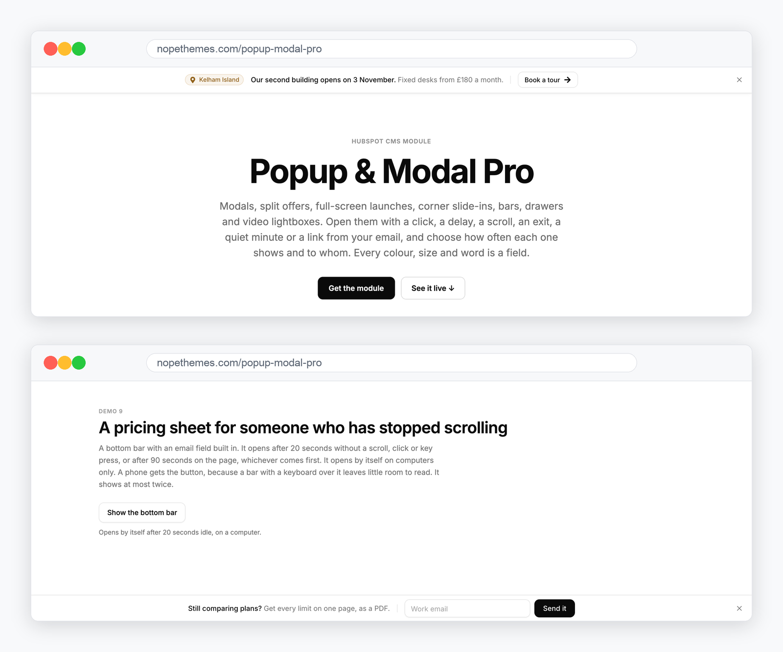 A sale bar across the top of a page and a sign-up bar across the bottom